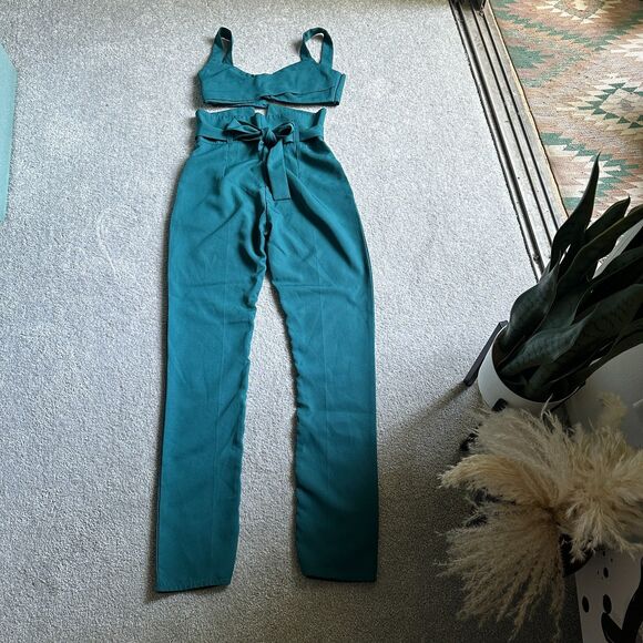 LIPINSKAYA BRAND Teal High Waist Pant and Crop Top Set, Size L - Picture 4 of 14